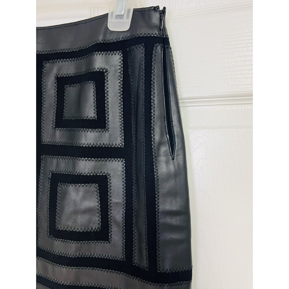 Etcetera Women Size 2 Black Leather Trim Skirt Side Zip Career Business - Picture 5 of 8